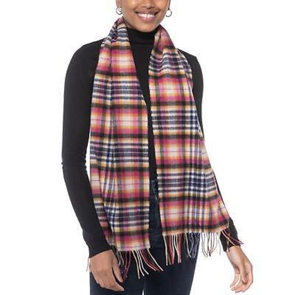 Charter Club Women's Navy Multicolor Plaid Cashmere Scarf One Size - Picture 1 of 1